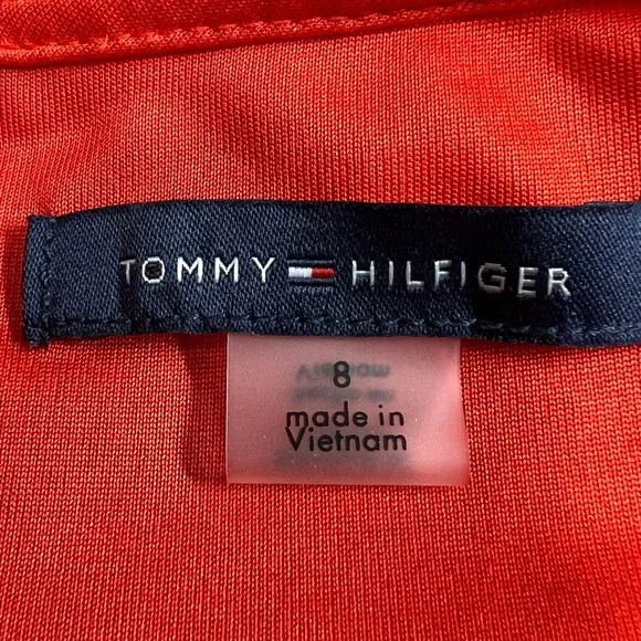 NWT Tommy Hilfiger Women's Coral Stripe Hi-Lo Faux Wrap Dress Tie Sleeve Size 8 - Picture 5 of 13